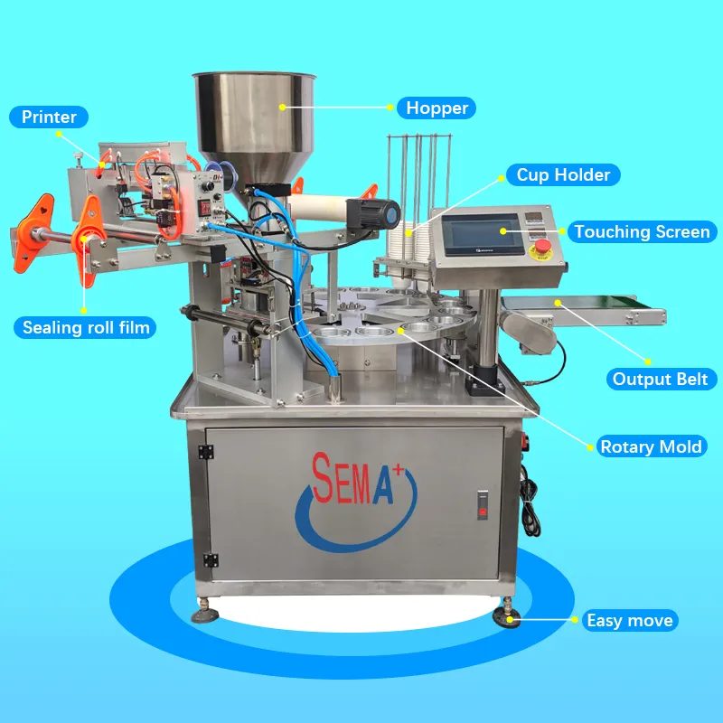 Automatic Rotating Tea Instant Noodles Jelly Plastic Cup Filling and Sealing Machine